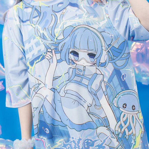 ACDC RAG - Cyber Jellyfish Anime Oversized Tee - Picture 4 of 8